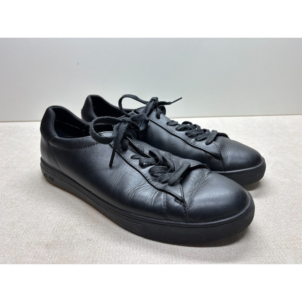 Clae Shoes Mens 9.5 Black Leather Bradley Low Top Lace Up Unisex Sneakers